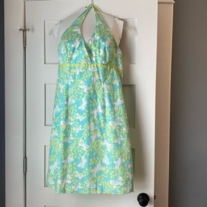 Lilly Pulitzer sz12 Floral Halter Dress (green, blue, and white)